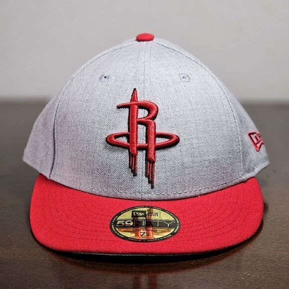 New Era Houston Rockets Hat Low Crown Grey Red Fitted 7 1/4 NBA Cap 59Fifty - Picture 1 of 13